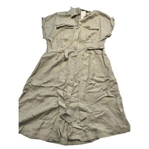 A New Day Shirt Dress Womens 2XL XXL Sage Green Belted Button Front Utility‎